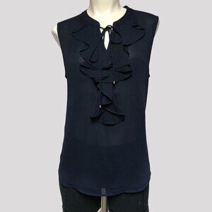 Tommy Hilfiger Navy Sleeveless Ruffle Lightweight Blouse Top Size Large